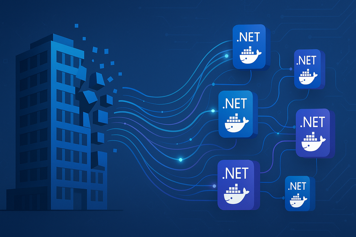 Microservices architectuur diagram met .NET en Docker containers